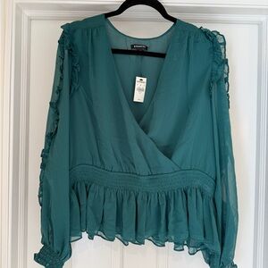 Express Teal Blouse with Ruffle Accents